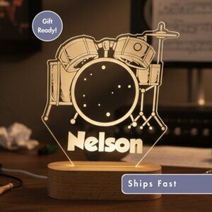 Drum Set Custom Name Light | Personalized LED Decor | Baby & Toddler Gift